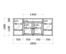 Балконная рама Veka Euroline ( трёхкамерный профиль ) 2800 x 1400 мм с/п 4б+16+4и